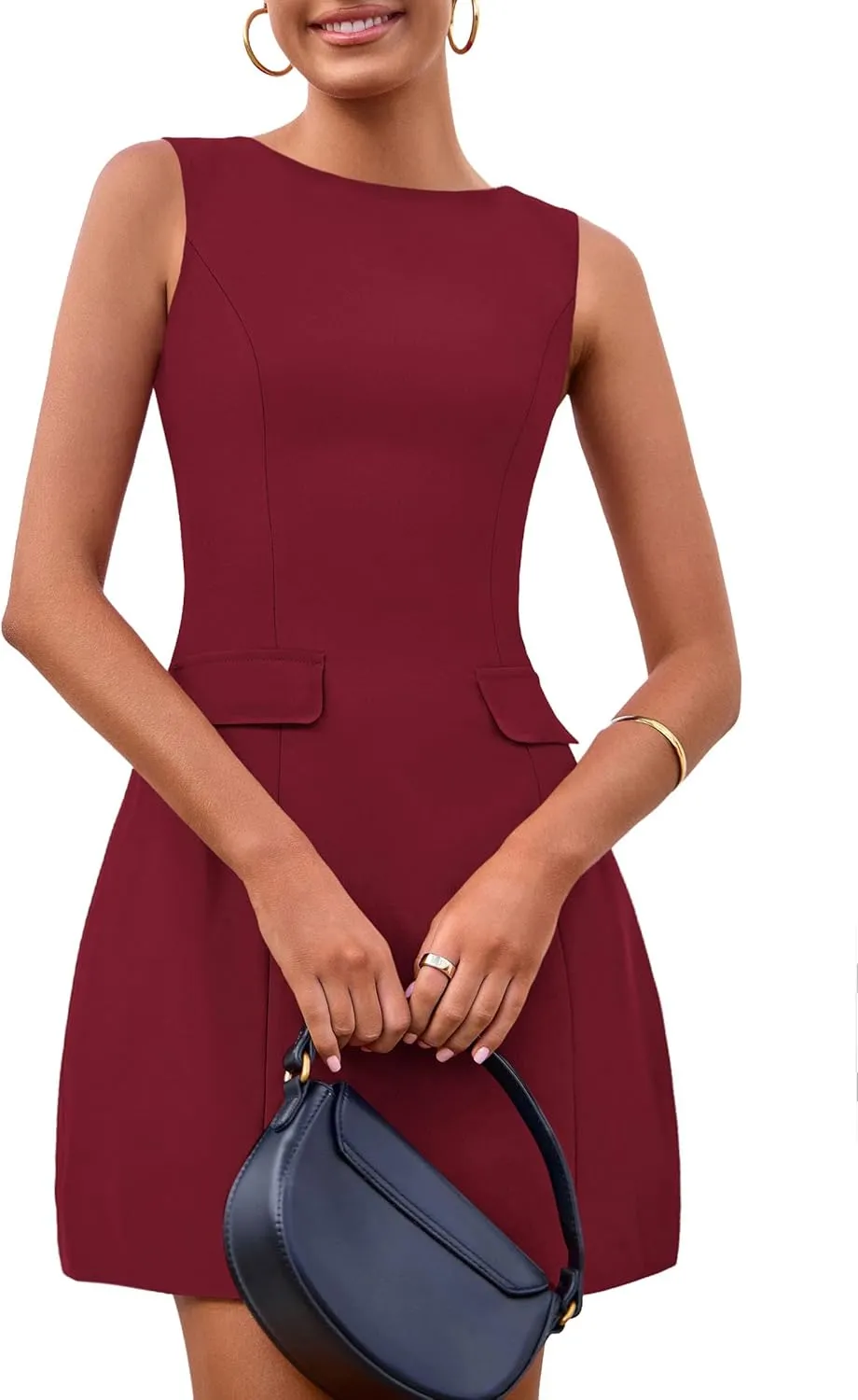 PRETTYGARDEN Womens 2025 Formal Sleeveless Summer Dresses Boat Neck Zipper Bodycon A Line Business Work Mini Dress