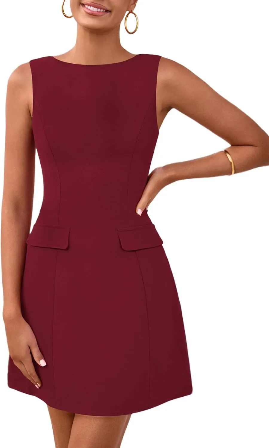 PRETTYGARDEN Womens 2025 Formal Sleeveless Summer Dresses Boat Neck Zipper Bodycon A Line Business Work Mini Dress