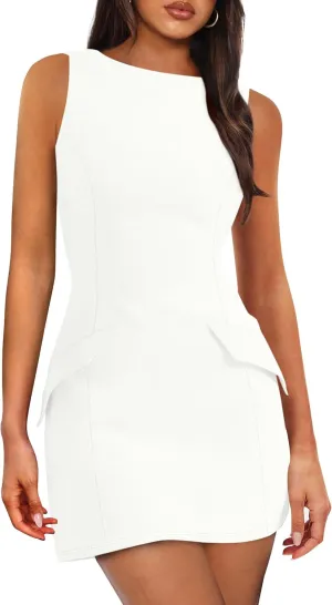 PRETTYGARDEN Womens 2025 Formal Sleeveless Summer Dresses Boat Neck Zipper Bodycon A Line Business Work Mini Dress