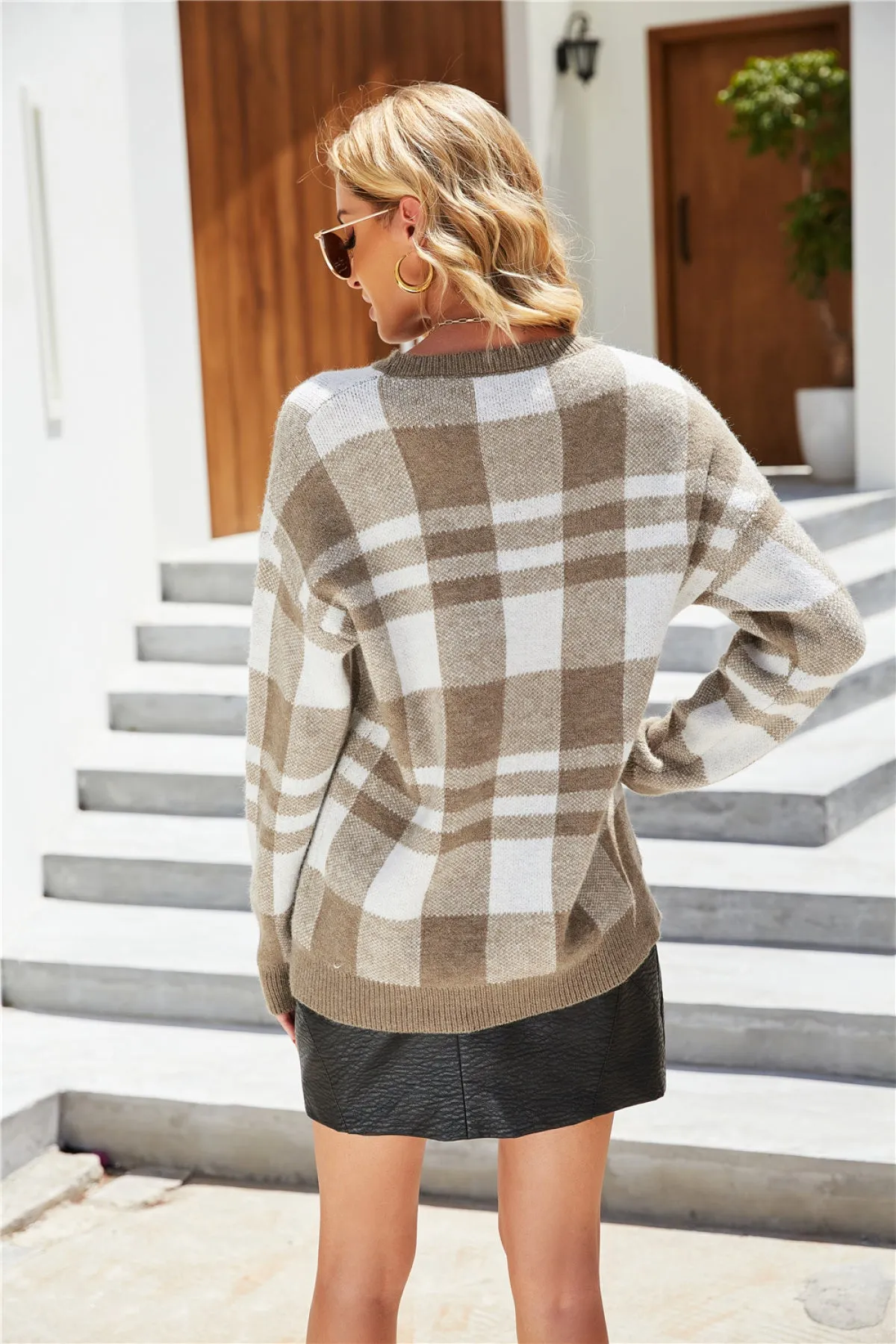 Pullover Plaid Knitted Long Sleeve Sweaters