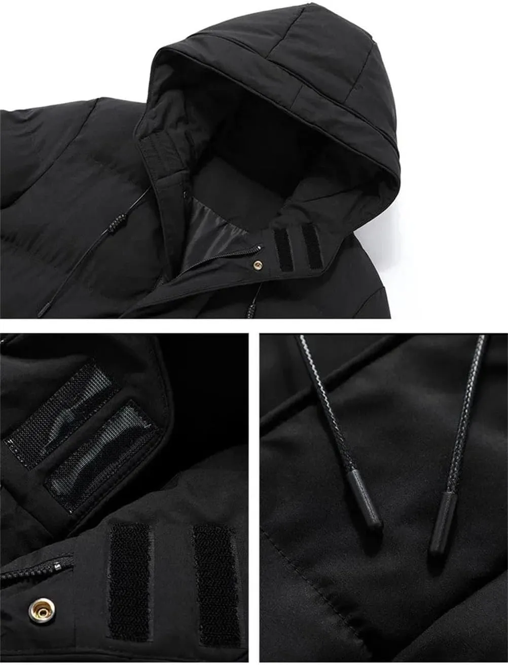 REHJJDFD Men's Thickened Warm Long Coat Casual Slim Fit Hooded Men's Parkas Jacket Solid Cotton Padded Jacket