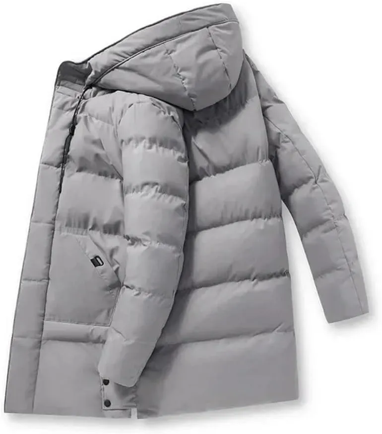 REHJJDFD Men's Thickened Warm Long Coat Casual Slim Fit Hooded Men's Parkas Jacket Solid Cotton Padded Jacket