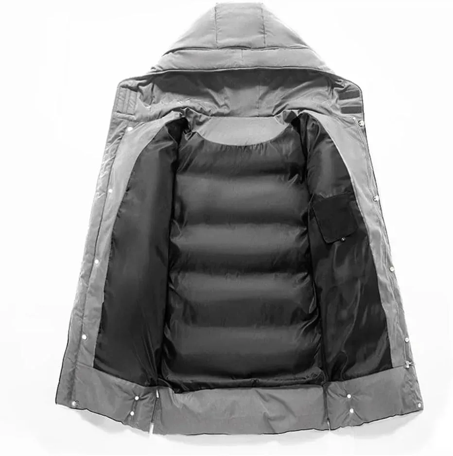 REHJJDFD Men's Thickened Warm Long Coat Casual Slim Fit Hooded Men's Parkas Jacket Solid Cotton Padded Jacket