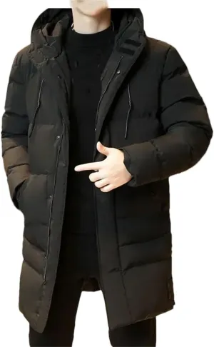 REHJJDFD Men's Thickened Warm Long Coat Casual Slim Fit Hooded Men's Parkas Jacket Solid Cotton Padded Jacket