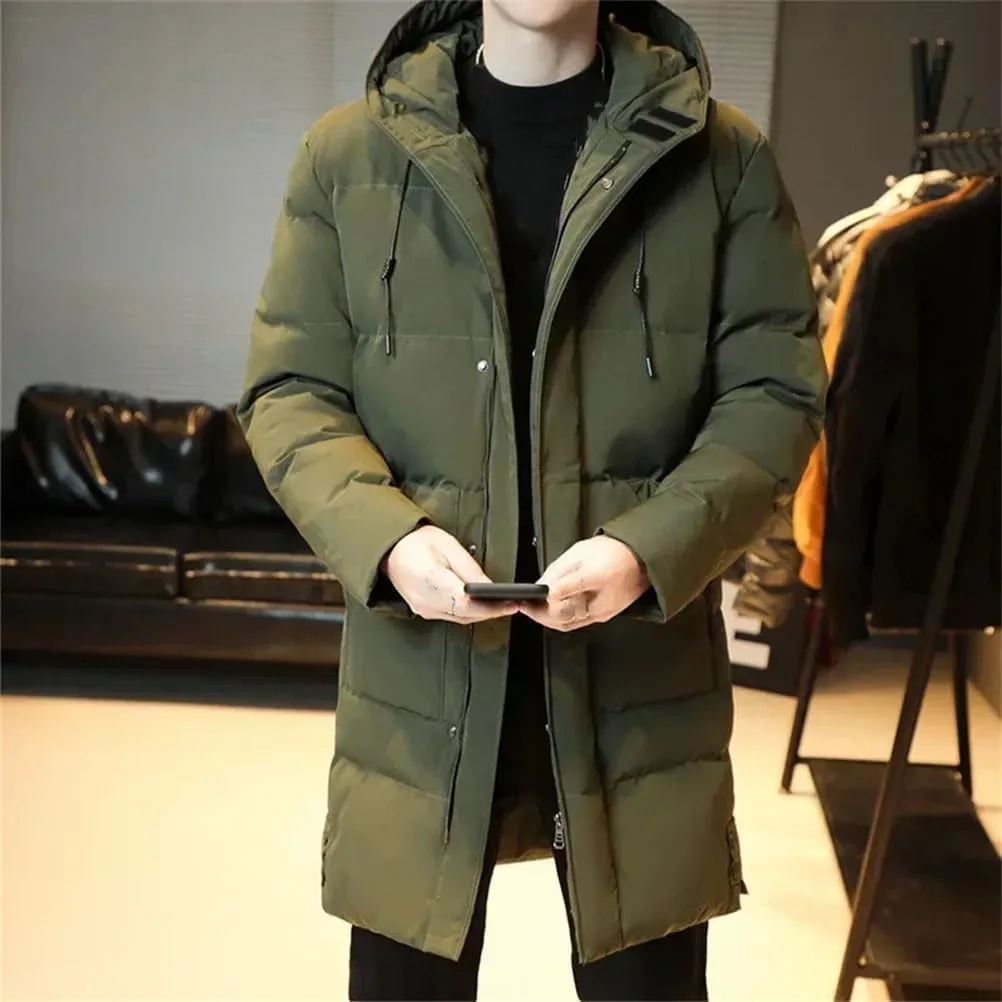 REHJJDFD Men's Thickened Warm Long Coat Casual Slim Fit Hooded Men's Parkas Jacket Solid Cotton Padded Jacket