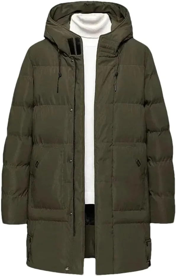 REHJJDFD Men's Thickened Warm Long Coat Casual Slim Fit Hooded Men's Parkas Jacket Solid Cotton Padded Jacket