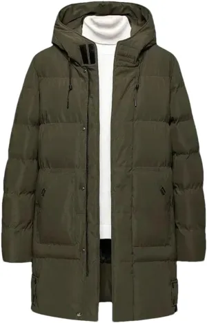 REHJJDFD Men's Thickened Warm Long Coat Casual Slim Fit Hooded Men's Parkas Jacket Solid Cotton Padded Jacket