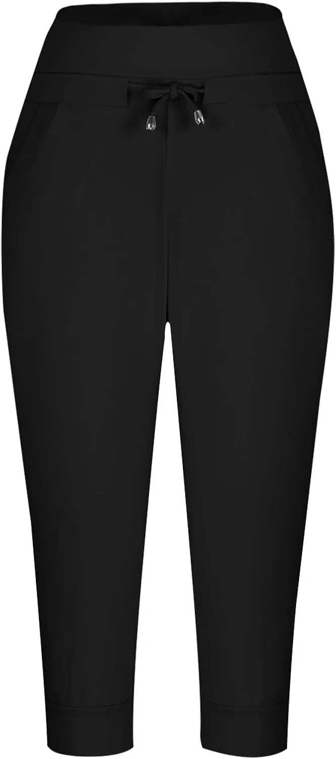 RKSTN Women's Yoga Pants Stretchy Soft Drawstring Workout Capri Pants Outdoor Athletic Causal Capris with Pockets