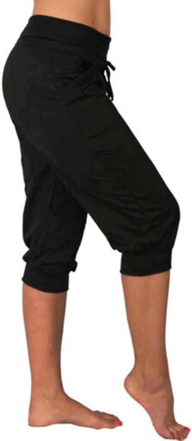 RKSTN Women's Yoga Pants Stretchy Soft Drawstring Workout Capri Pants Outdoor Athletic Causal Capris with Pockets
