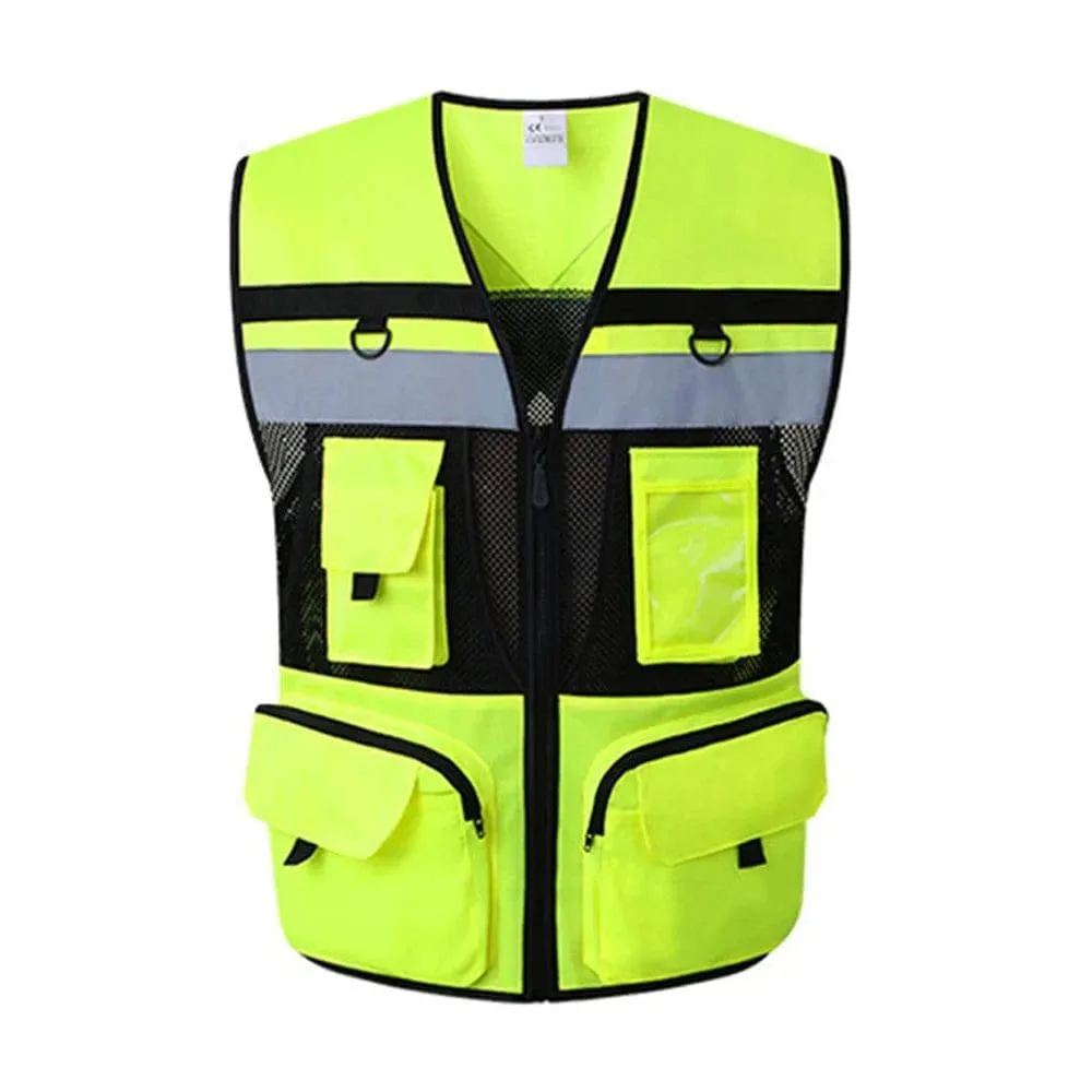 Safety Vest with Pockets High Visibility Reflective Strap Zip Front Breathable Construction Traffic Vest for Men Women
