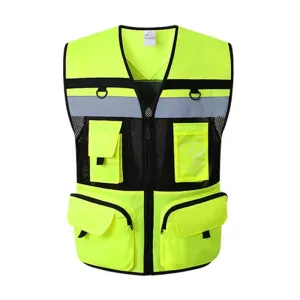 Safety Vest with Pockets High Visibility Reflective Strap Zip Front Breathable Construction Traffic Vest for Men Women