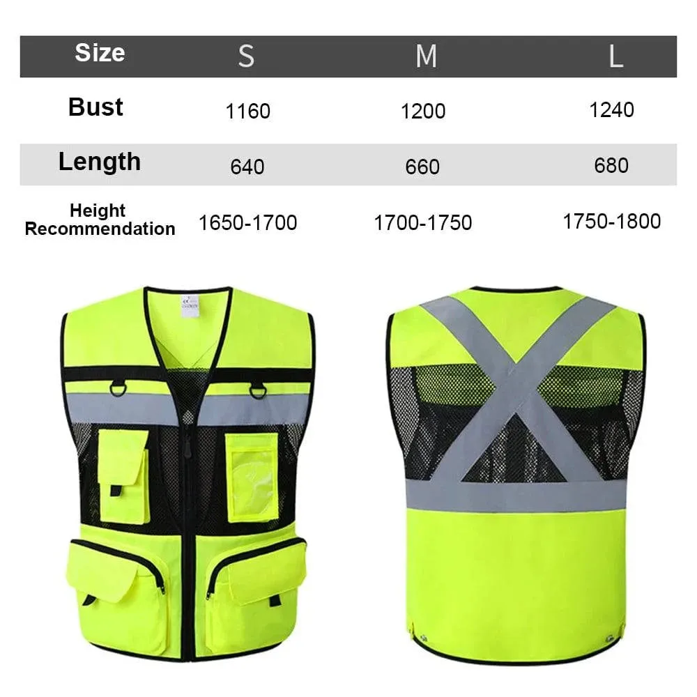 Safety Vest with Pockets High Visibility Reflective Strap Zip Front Breathable Construction Traffic Vest for Men Women