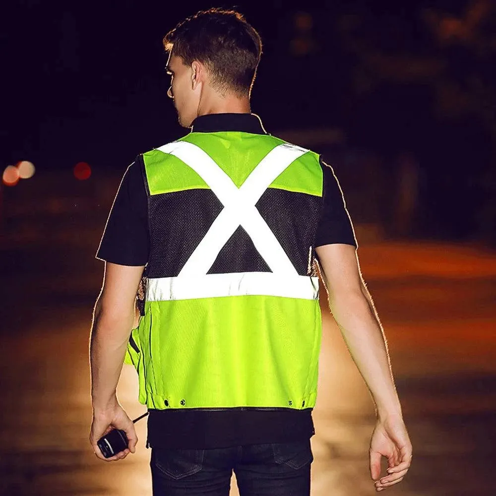 Safety Vest with Pockets High Visibility Reflective Strap Zip Front Breathable Construction Traffic Vest for Men Women