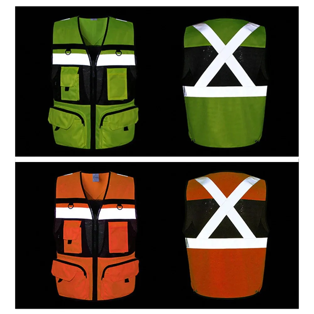 Safety Vest with Pockets High Visibility Reflective Strap Zip Front Breathable Construction Traffic Vest for Men Women