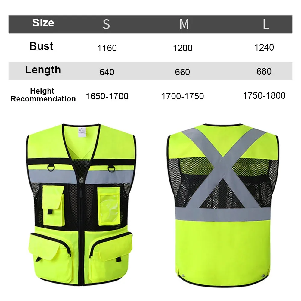Safety Vest with Pockets High Visibility Reflective Strap Zip Front Breathable Construction Traffic Vest for Men Women