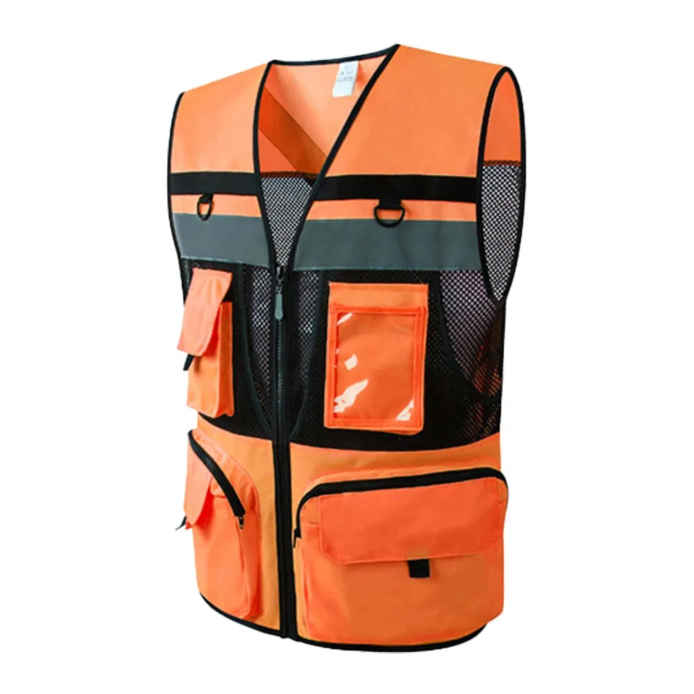 Safety Vest with Pockets High Visibility Reflective Strap Zip Front Breathable Construction Traffic Vest for Men Women