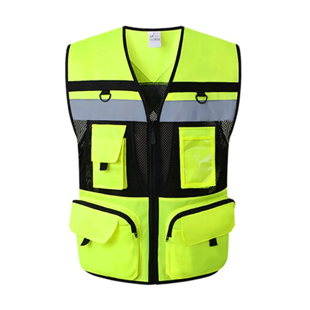 Safety Vest with Pockets High Visibility Reflective Strap Zip Front Breathable Construction Traffic Vest for Men Women