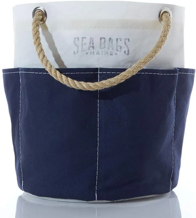 Sea Bags Recycled Sail Cloth All Purpose Navy Tool Bucket Bag Tool Organizer Bag Exterior Pockets Rope Handles