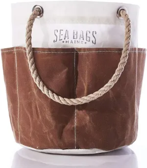 Sea Bags Recycled Sail Cloth All Purpose Tan Tool Bucket Bag Tool Organizer Bag Exterior Pockets Rope Handles