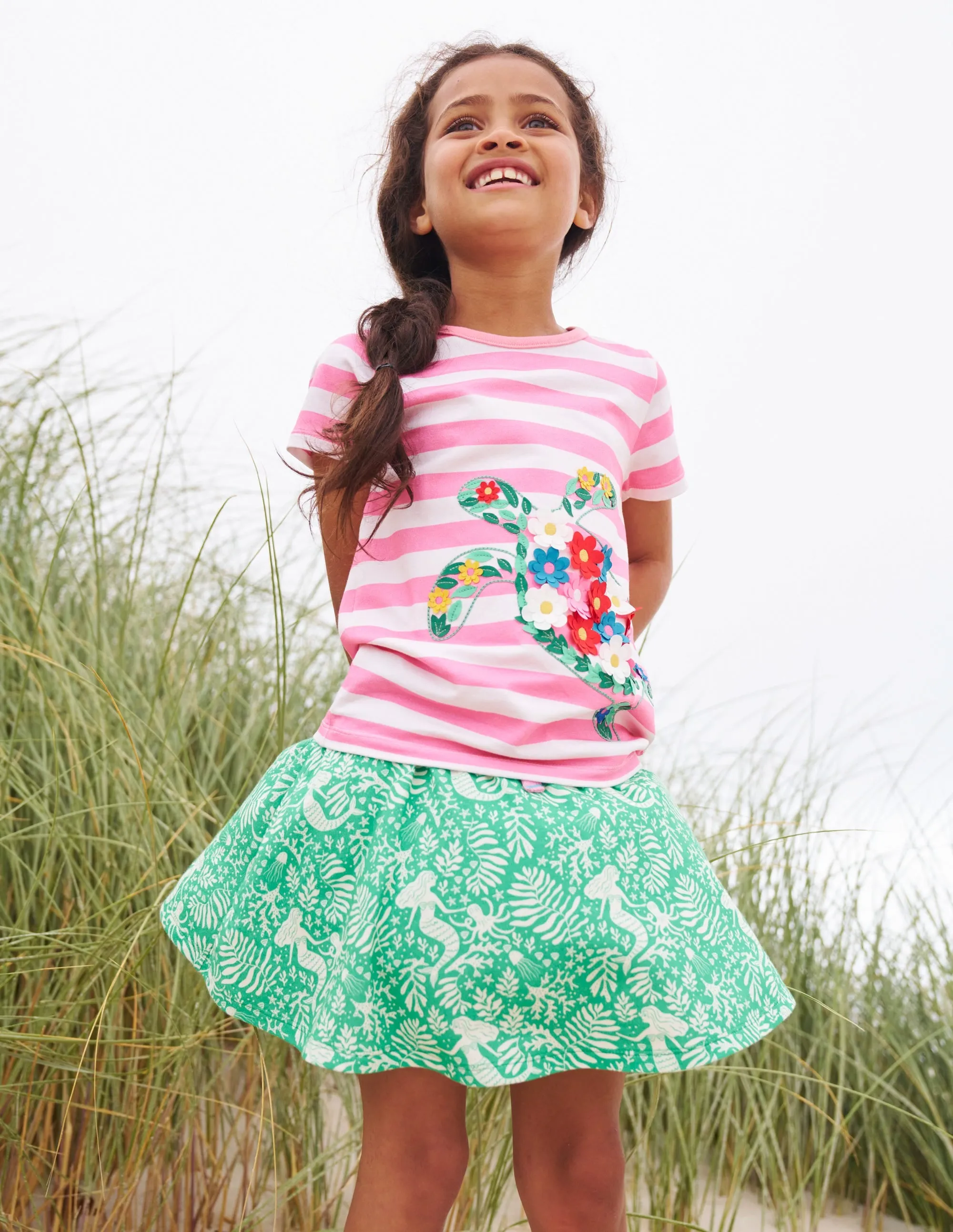 Short Sleeve Appliqué T-shirt-Cosmos Pink/Ivory Turtle