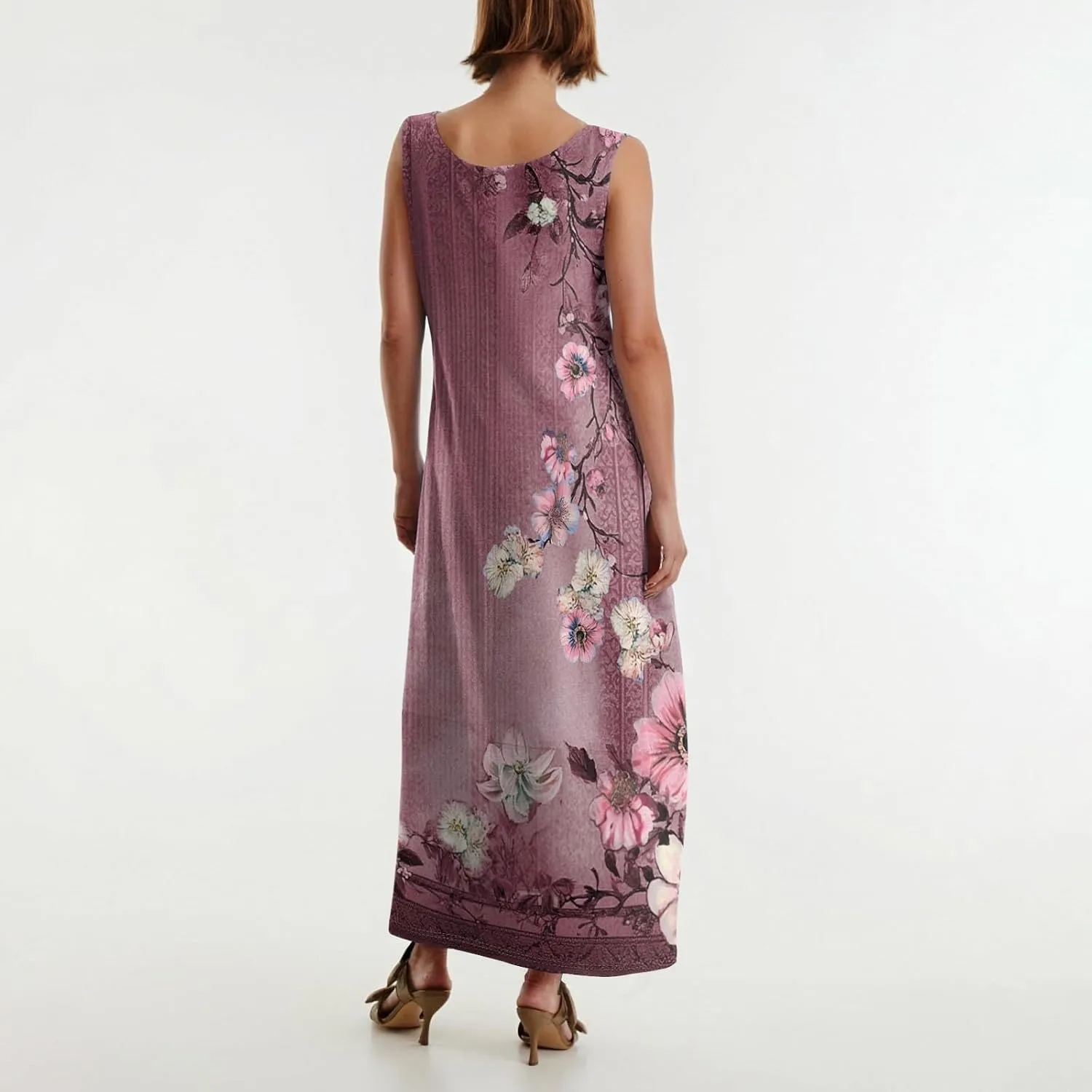 Summer Boho Dresses for Women 2025,Floral Spring Dresses for Women Scoop Neck Flowy Tank Sundress with Pocket S-XXL