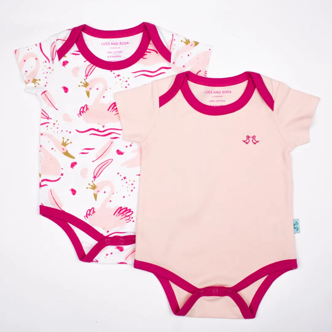 Swan Princess Pink Girls Sleep Suit & 2 Piece Vest Set