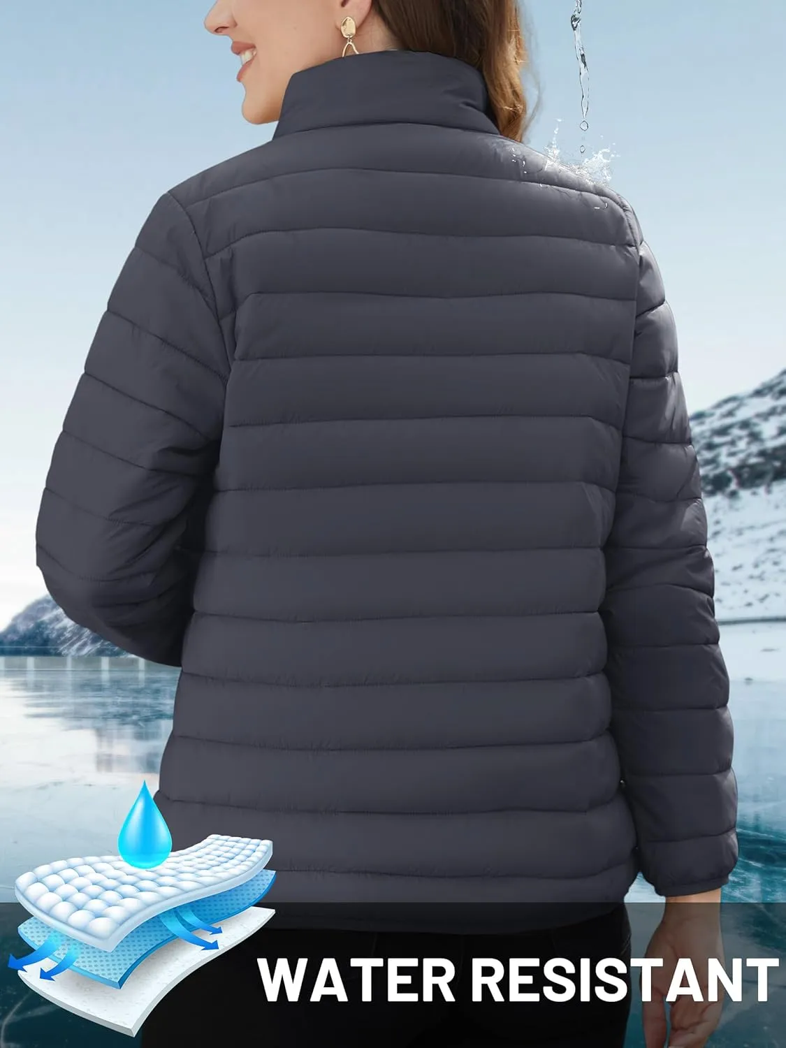 TACVASEN Womens Puffer Jacket Quilted Lightweight Stand Collar Zip Up Alternative Down Coat Warm Winter with 4 Pockets