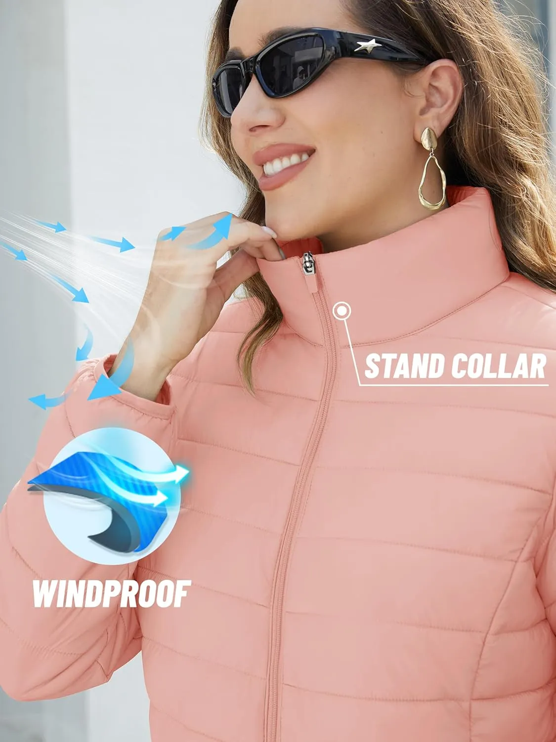 TACVASEN Womens Puffer Jacket Quilted Lightweight Stand Collar Zip Up Alternative Down Coat Warm Winter with 4 Pockets