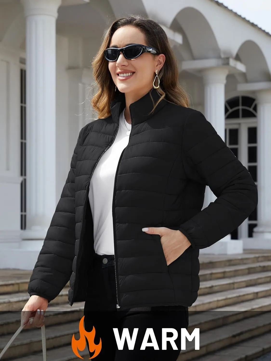 TACVASEN Womens Puffer Jacket Quilted Lightweight Stand Collar Zip Up Alternative Down Coat Warm Winter with 4 Pockets