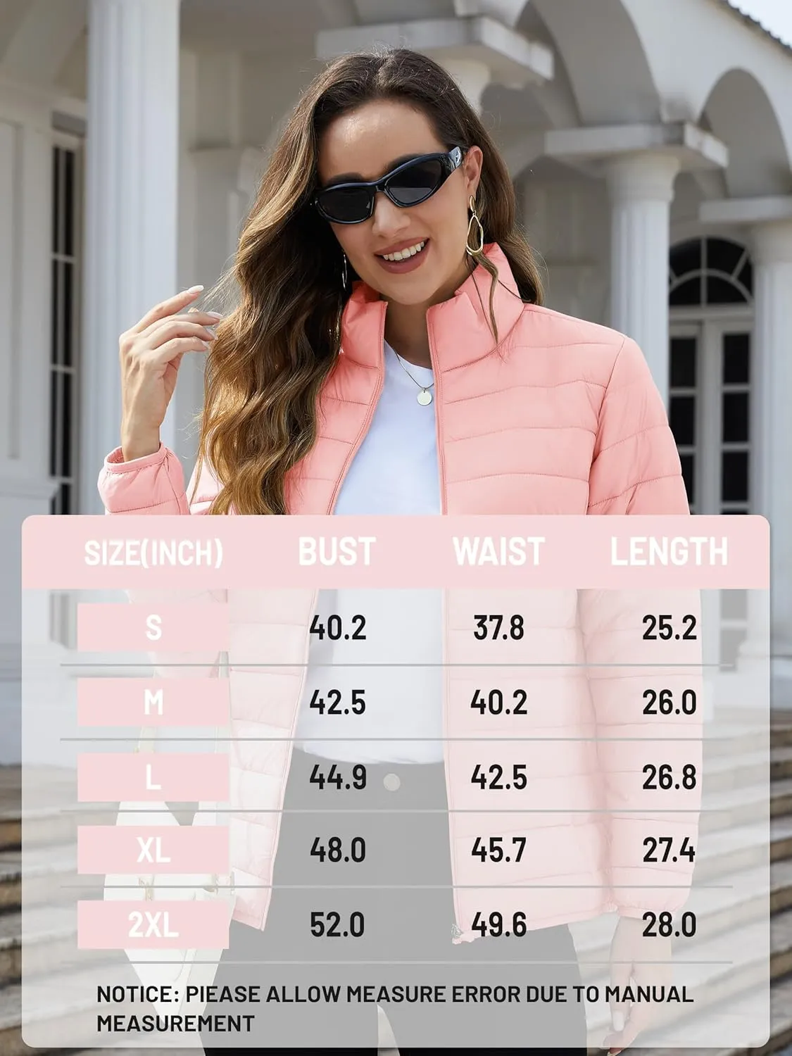 TACVASEN Womens Puffer Jacket Quilted Lightweight Stand Collar Zip Up Alternative Down Coat Warm Winter with 4 Pockets