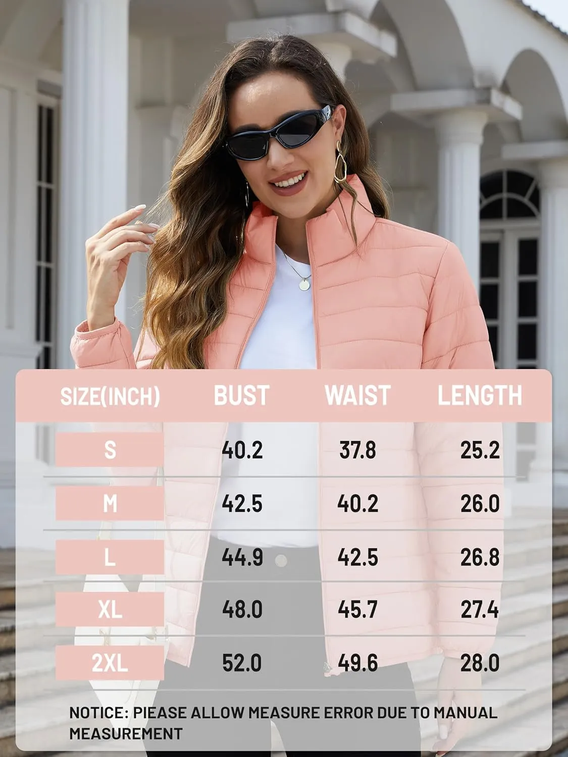 TACVASEN Womens Puffer Jacket Quilted Lightweight Stand Collar Zip Up Alternative Down Coat Warm Winter with 4 Pockets