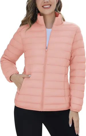 TACVASEN Womens Puffer Jacket Quilted Lightweight Stand Collar Zip Up Alternative Down Coat Warm Winter with 4 Pockets