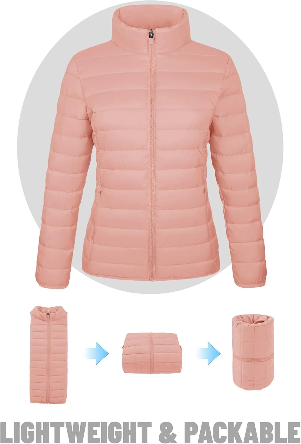TACVASEN Womens Puffer Jacket Quilted Lightweight Stand Collar Zip Up Alternative Down Coat Warm Winter with 4 Pockets