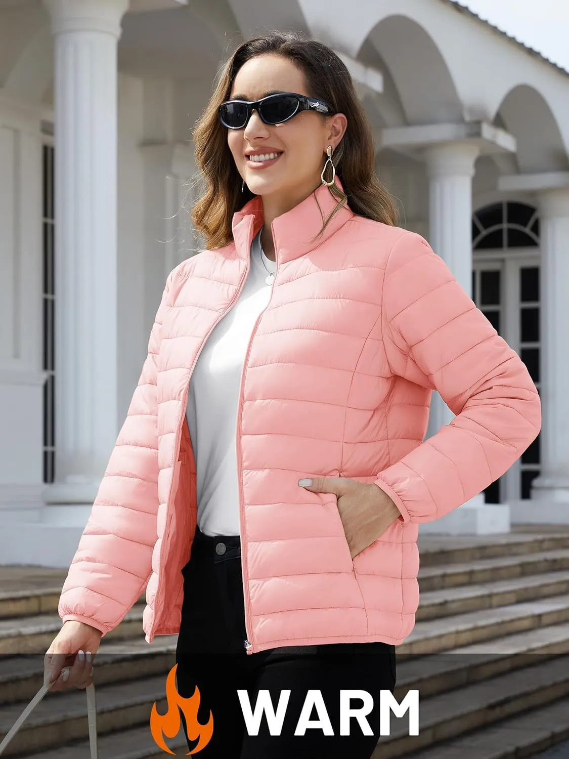 TACVASEN Womens Puffer Jacket Quilted Lightweight Stand Collar Zip Up Alternative Down Coat Warm Winter with 4 Pockets