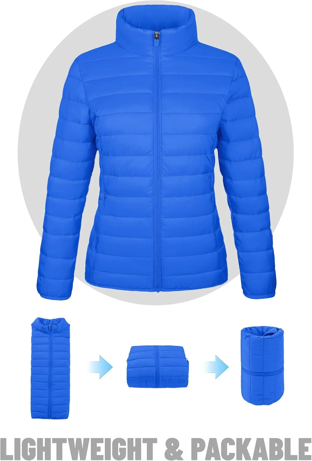 TACVASEN Womens Puffer Jacket Quilted Lightweight Stand Collar Zip Up Alternative Down Coat Warm Winter with 4 Pockets