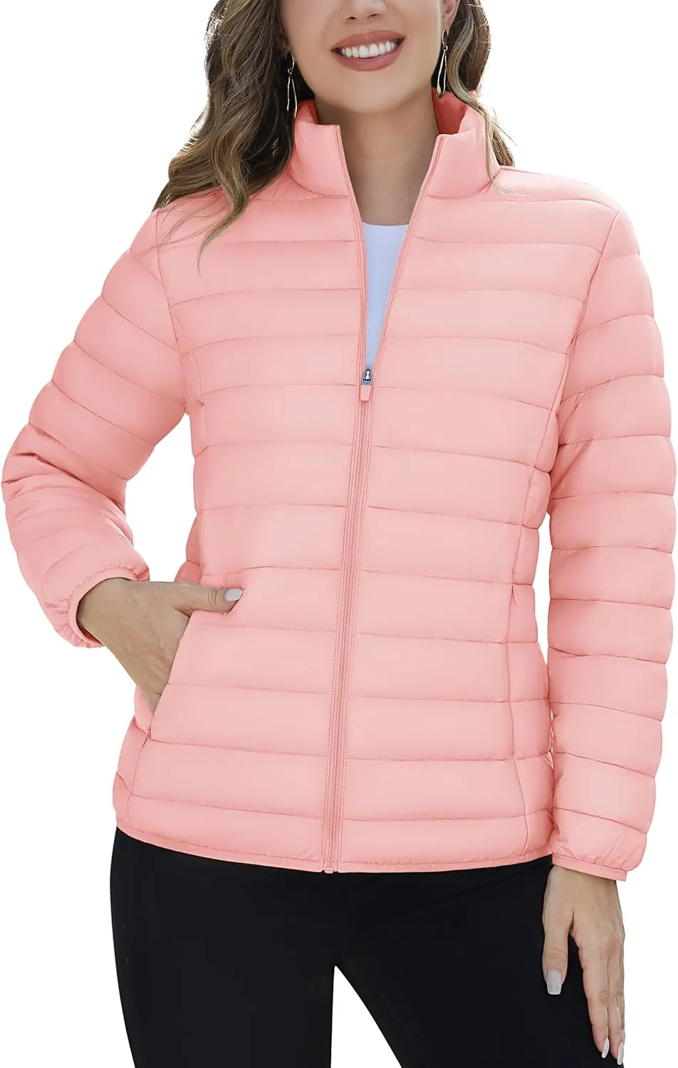 TACVASEN Womens Puffer Jacket Quilted Lightweight Stand Collar Zip Up Alternative Down Coat Warm Winter with 4 Pockets