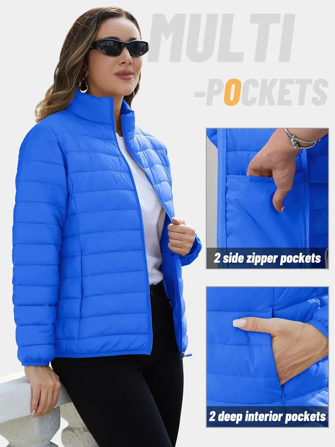 TACVASEN Womens Puffer Jacket Quilted Lightweight Stand Collar Zip Up Alternative Down Coat Warm Winter with 4 Pockets