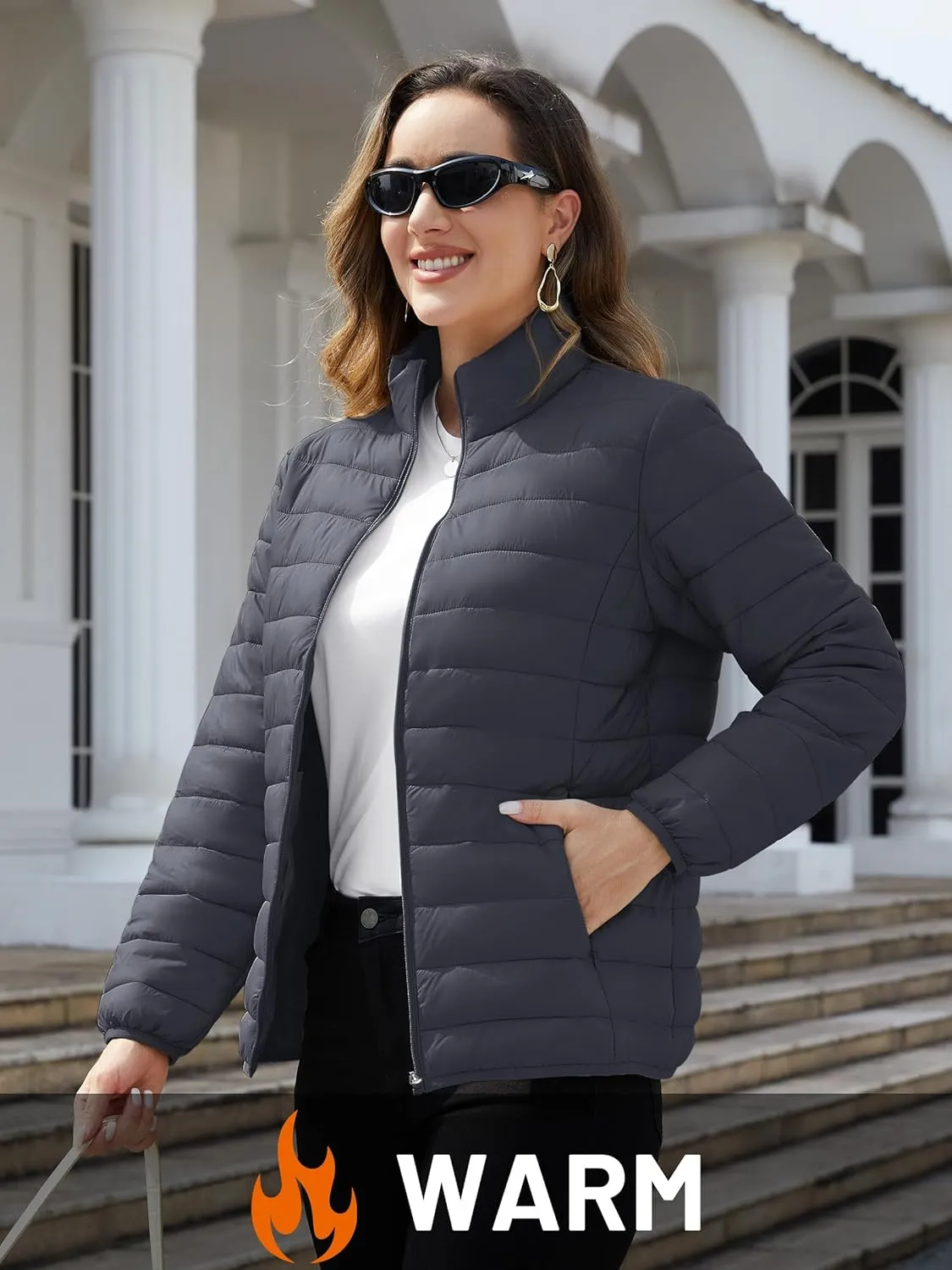 TACVASEN Womens Puffer Jacket Quilted Lightweight Stand Collar Zip Up Alternative Down Coat Warm Winter with 4 Pockets