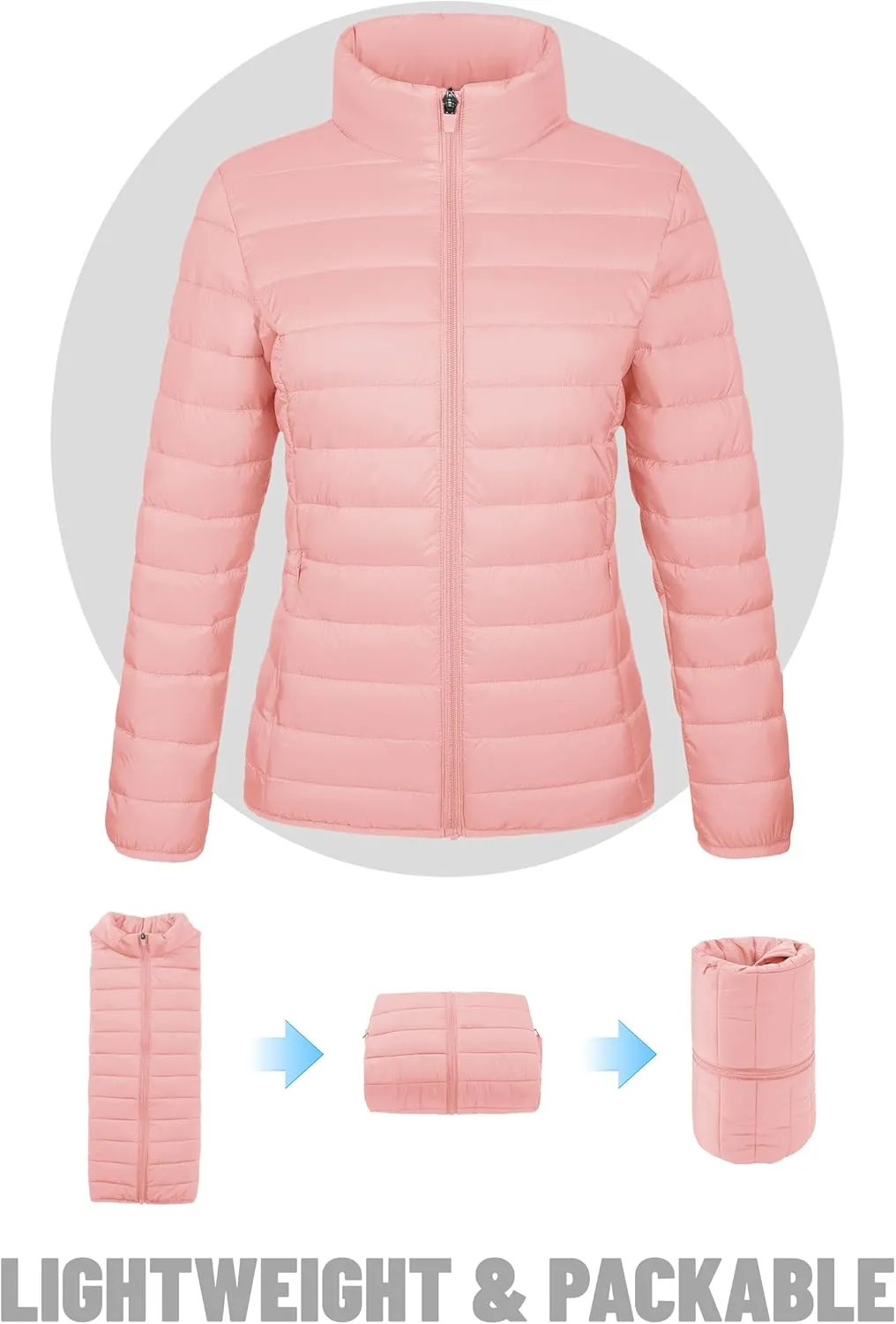 TACVASEN Womens Puffer Jacket Quilted Lightweight Stand Collar Zip Up Alternative Down Coat Warm Winter with 4 Pockets
