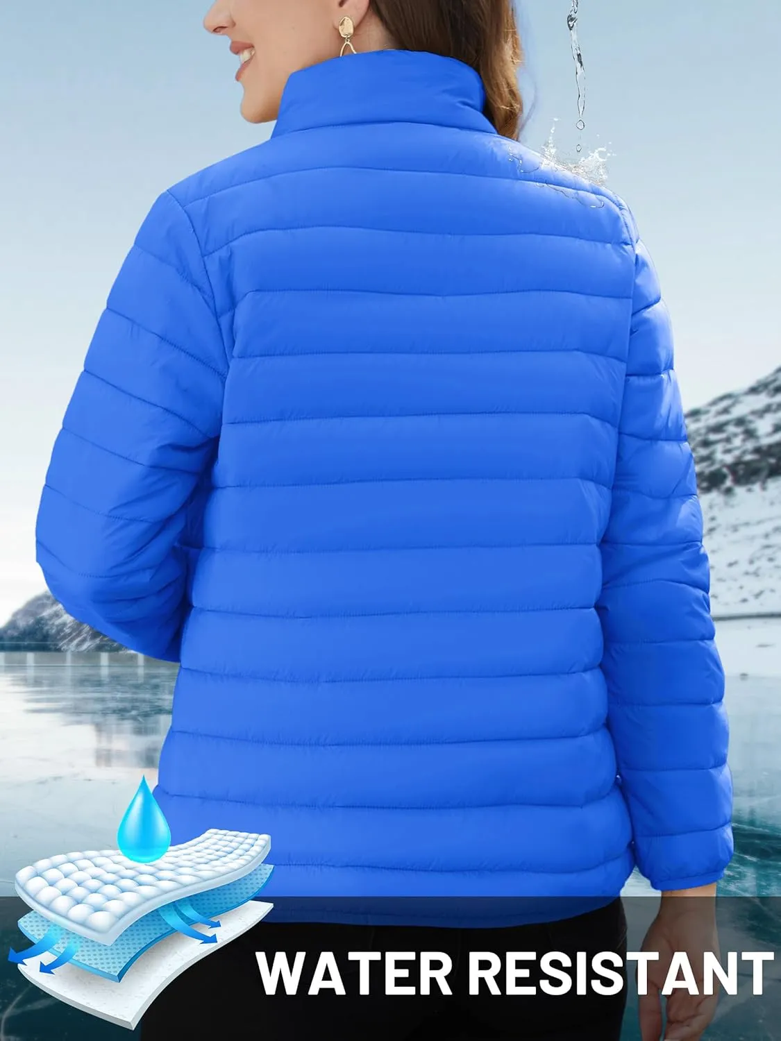 TACVASEN Womens Puffer Jacket Quilted Lightweight Stand Collar Zip Up Alternative Down Coat Warm Winter with 4 Pockets