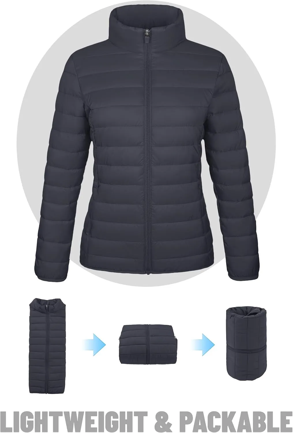 TACVASEN Womens Puffer Jacket Quilted Lightweight Stand Collar Zip Up Alternative Down Coat Warm Winter with 4 Pockets
