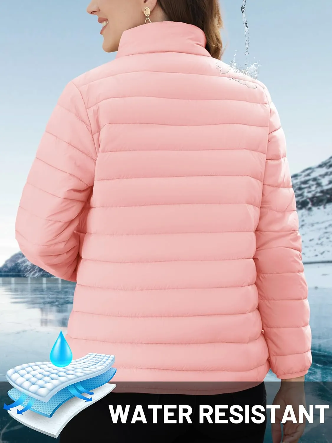 TACVASEN Womens Puffer Jacket Quilted Lightweight Stand Collar Zip Up Alternative Down Coat Warm Winter with 4 Pockets
