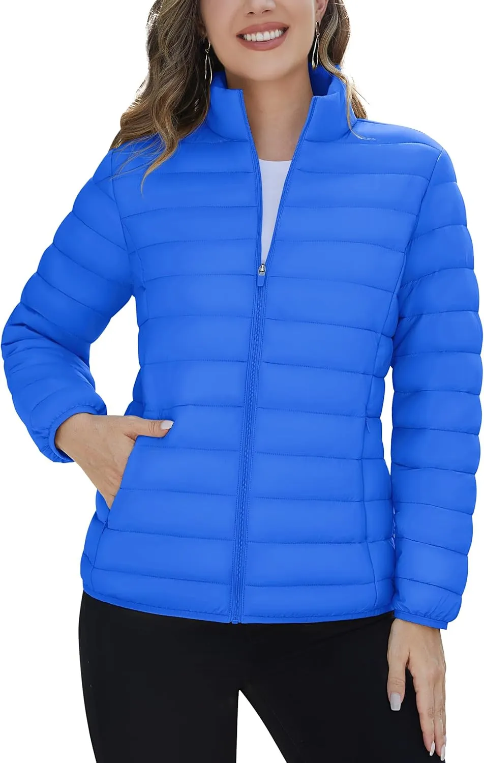 TACVASEN Womens Puffer Jacket Quilted Lightweight Stand Collar Zip Up Alternative Down Coat Warm Winter with 4 Pockets