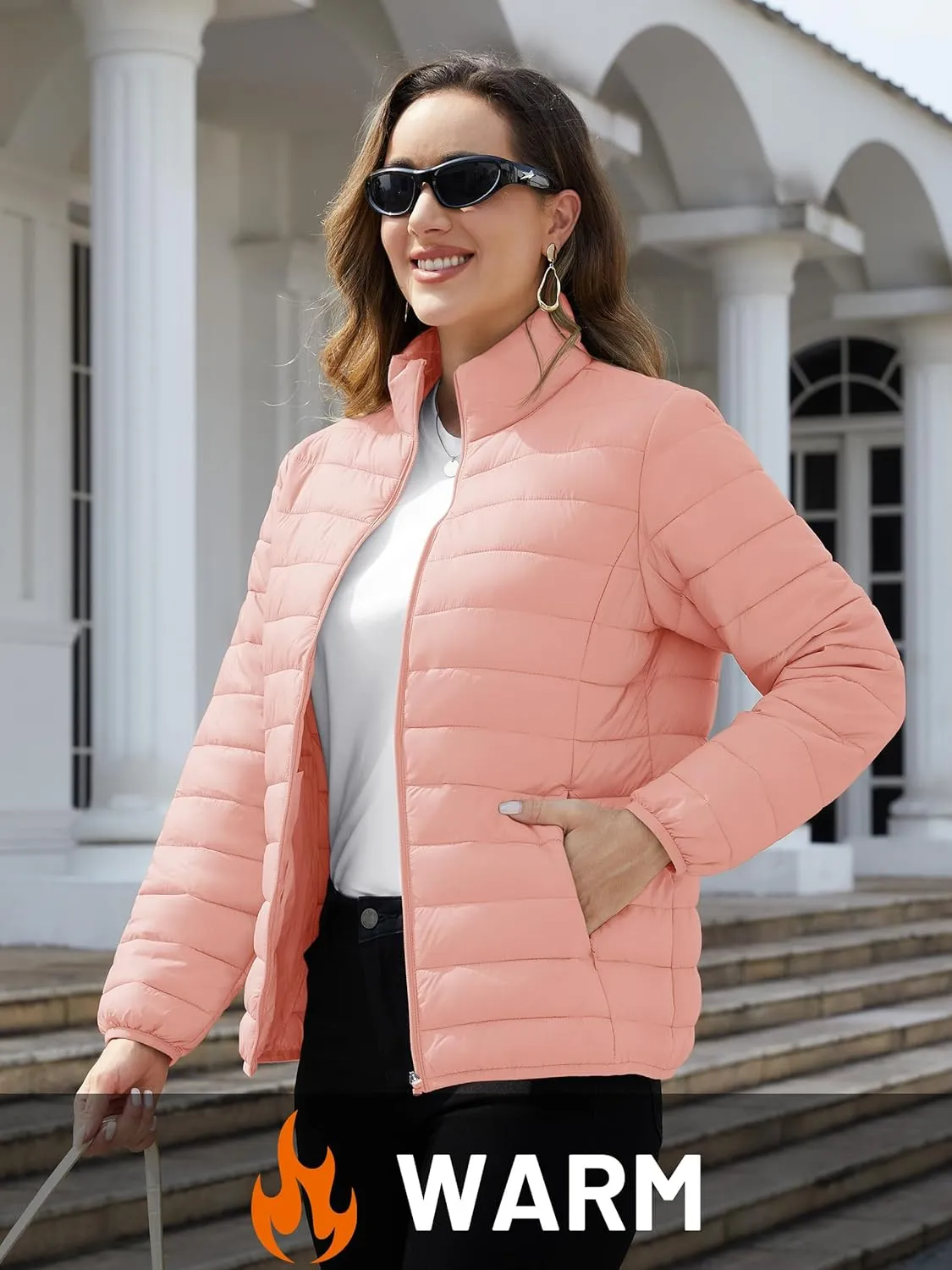 TACVASEN Womens Puffer Jacket Quilted Lightweight Stand Collar Zip Up Alternative Down Coat Warm Winter with 4 Pockets