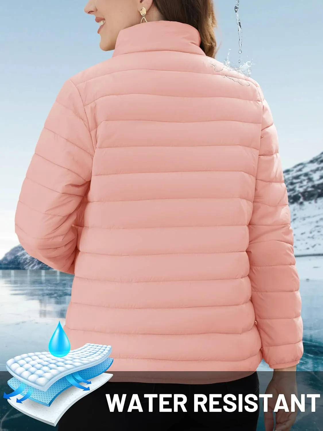 TACVASEN Womens Puffer Jacket Quilted Lightweight Stand Collar Zip Up Alternative Down Coat Warm Winter with 4 Pockets