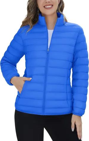 TACVASEN Womens Puffer Jacket Quilted Lightweight Stand Collar Zip Up Alternative Down Coat Warm Winter with 4 Pockets