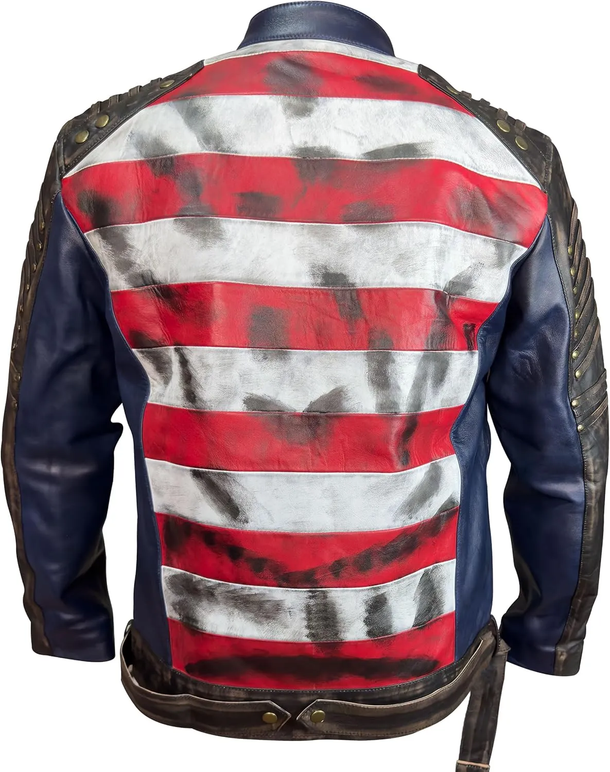 The Next Mens Distressed Inspired by American Flag USA Casual Motorcycle Zipper Coat With USA Flag Genuine Leather Jackets