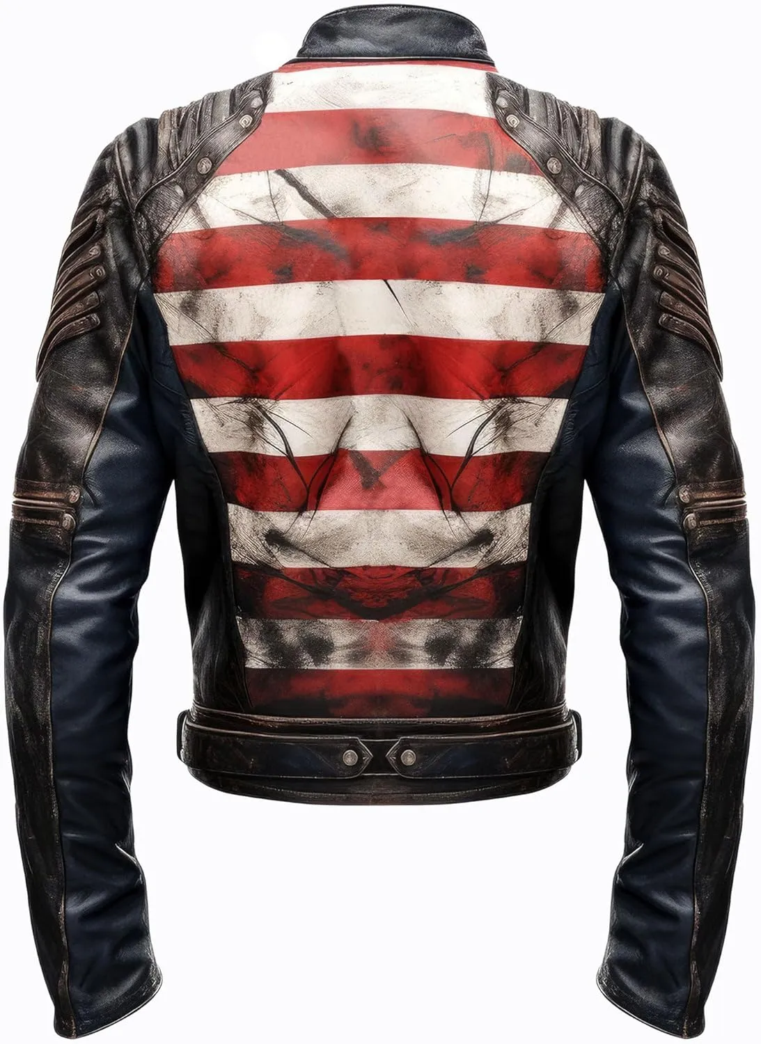The Next Mens Distressed Inspired by American Flag USA Casual Motorcycle Zipper Coat With USA Flag Genuine Leather Jackets