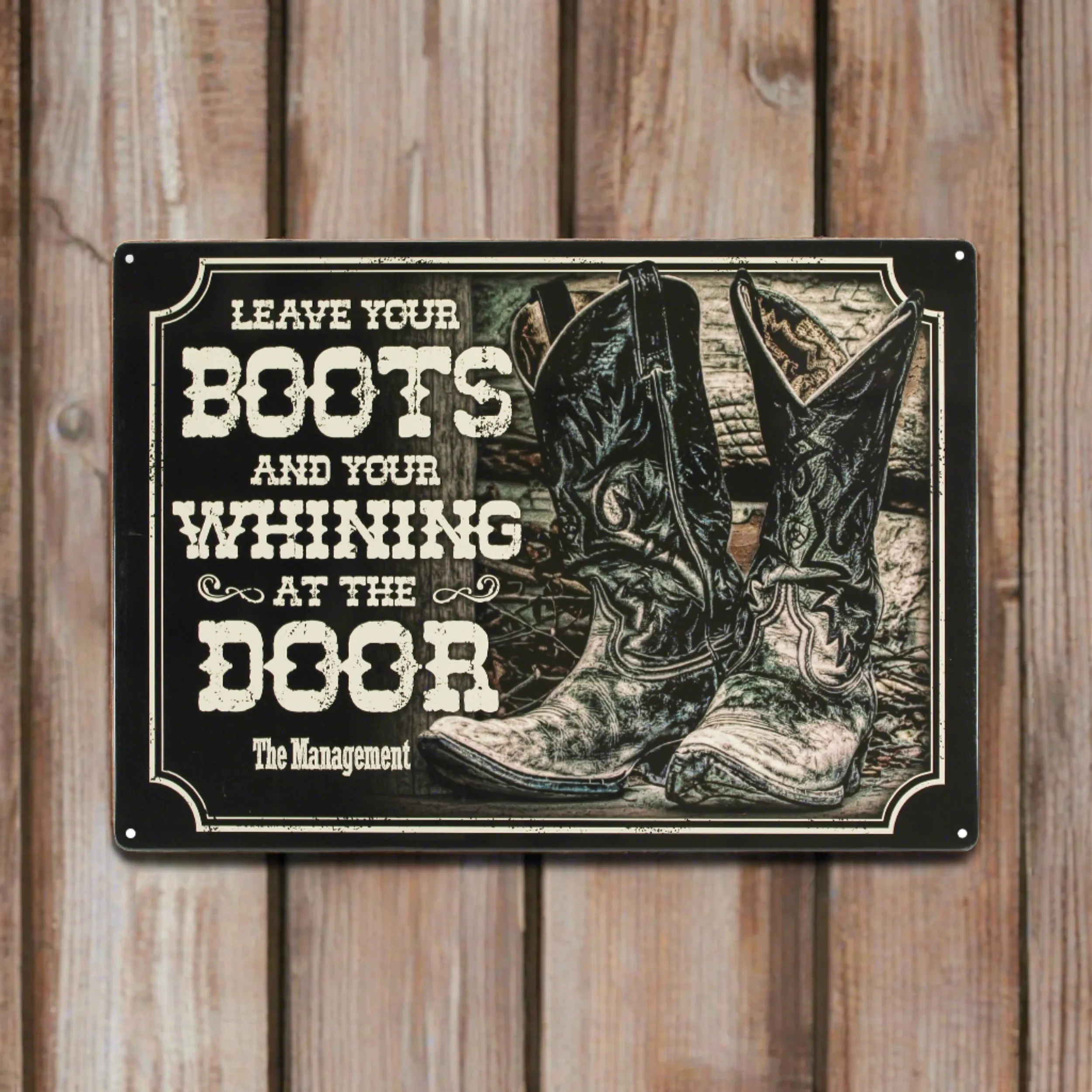 Tin Sign 12in x 17in-Boots and Whining at Door