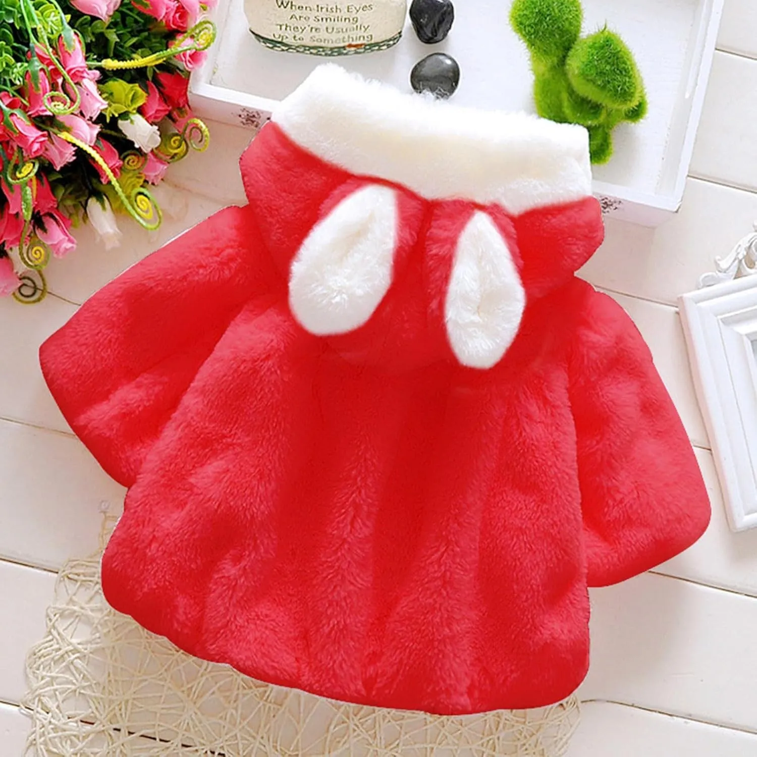 Toddler Baby Girls Winter Fleece Cape Cloak Coat Kids Cute Bunny Hooded Jackets Windproof Baby Warm Outwear Clothes